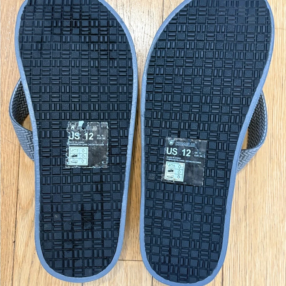 KuaiLu Men’s Yoga Foam Comfort Flip Flops - Blue Gray-Size 12